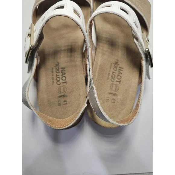 Naot Womens Dynasty Sandals EU 41 US 10 Rose Gold White Leather Wedge - Picture 6 of 10